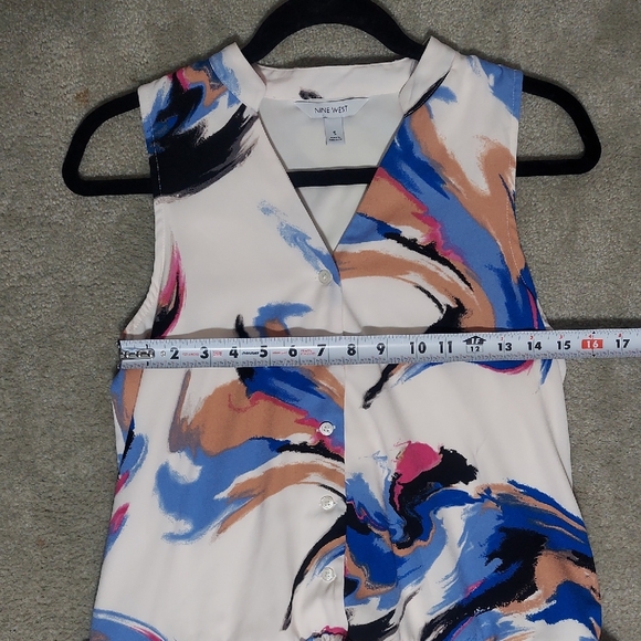 Nine West Button Front Ruffle Hem Dress In Ivory Swirl Pattern Size Small - Picture 5 of 10